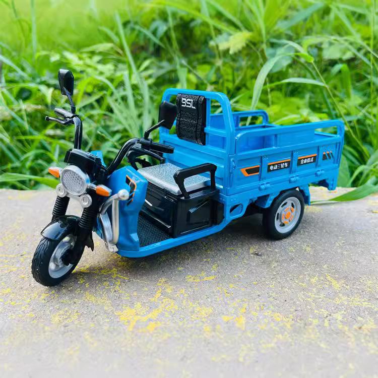 112 Electric Tricycle Models Car Toys Alloy Diecast Motorcycle Metal Body Sound Light Pull Back Toy Gifts for Kids B367