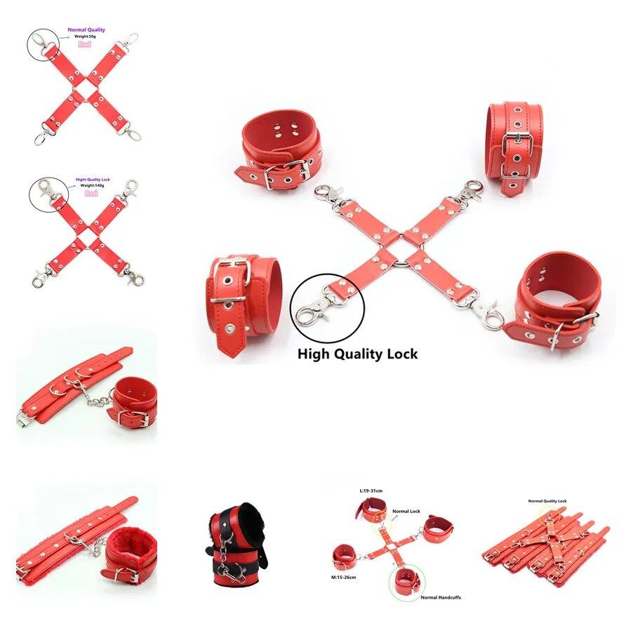 Bondage Set BDSM Kit of Adjustable Leather Handcuffs Sex Toys with Cross Lock for Men Women Fetish Adult Games Erotic Accessory