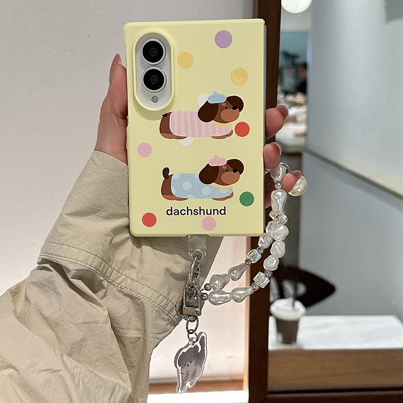 Korean Cute Cartoon Puppy Phone Case For Samsung Z Fold 8 Z Fold8 Cover with Chain Kawaii Hard Cases For Galaxy ZFold8 Funda