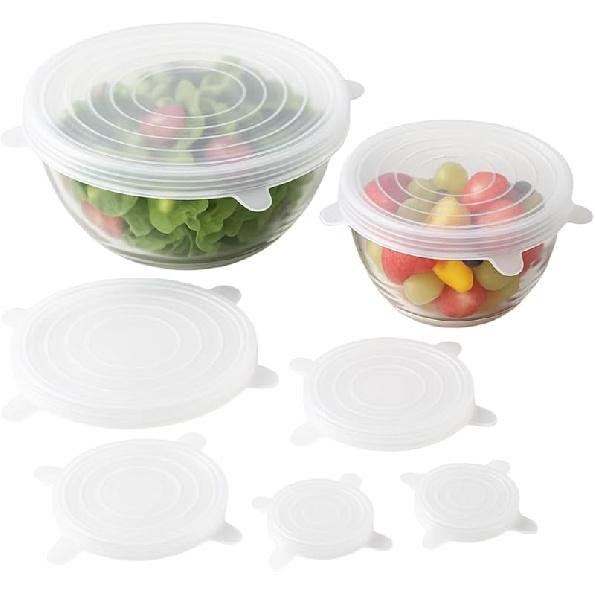 Silicone Stretch Lids Pink (6 Pack) Reble Airtight Food Covers for Bowls, Containers & Fruits |Elastic BPA-Free Stretchable Lids | Microwave, Freezer