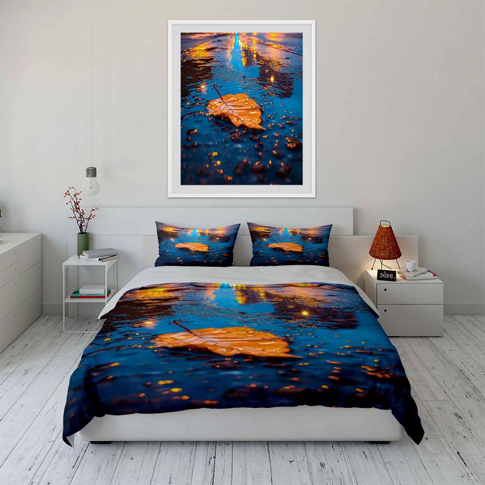 Autumn Leaf Reflection Decoration Set Bedding Set With 1 Duvet Cover 2 Pillowcases Single Double King Queen, Gift