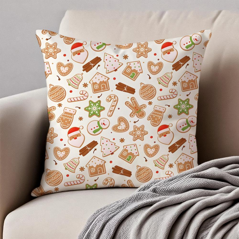 Christmas Illustration Festive Cushion Cover Pillowcase Antidustmite Invisible Zipper Short Plush Sofa Cushion