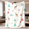 2026 Latest Flannel Blanket Flannel Blanket Soft Warm Throw with Reindeer, Trees, Snowflakes AllSeason Couch Sofa Bed Decor Teal Blue & Red Holiday De