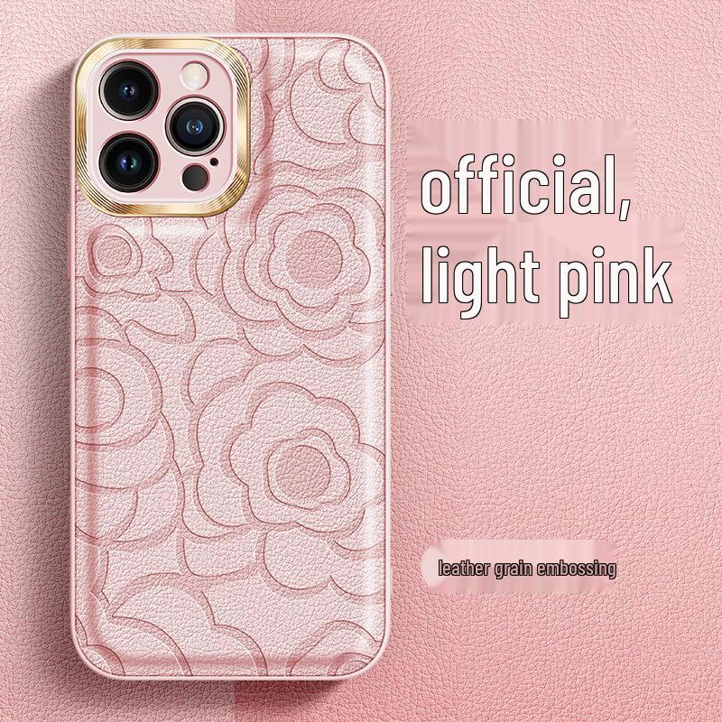 

Apple 17 Pro Max Camellia Leather Texture Phone Case with Metal Lens for Full Coverage iPhone 16/15 Protection 15 Pro