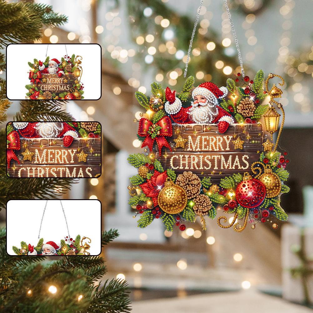 Wooden Special Shaped Christmas Theme Diamond Painting Hanging Ornaments Kit 5D DIY Diamond Art Hanging Decorations for Adults