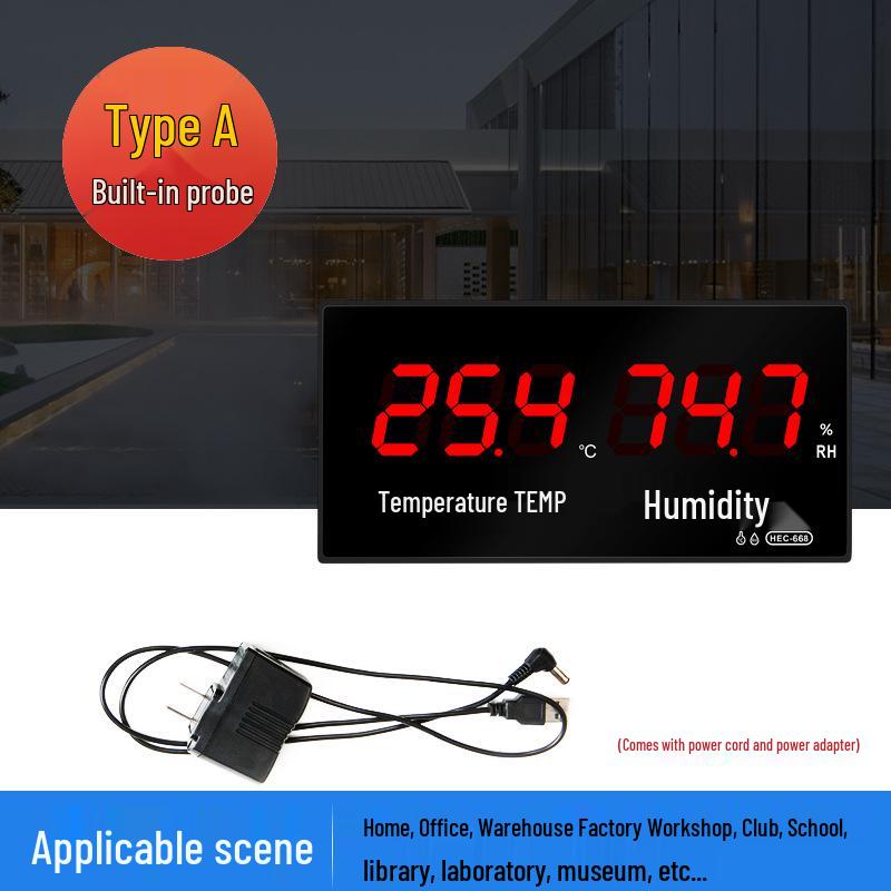 

Большой светодиодный цифровой термогигрометр с высокоточным отображением температуры и влажности и будильником HEC668