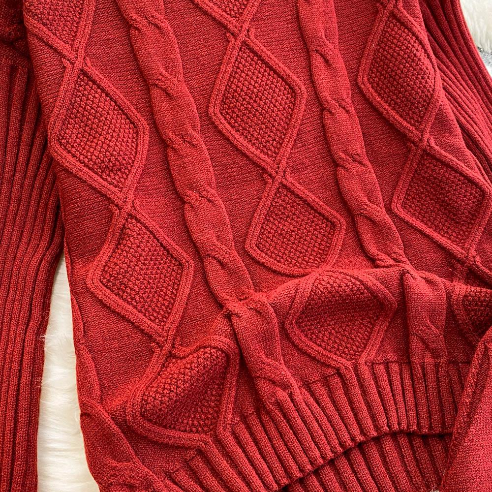 New Loose Knit Fried Dough Twists Sweater Suit Women's Winter High Waist Slim Straight Wide Leg Pants Two-piece Set