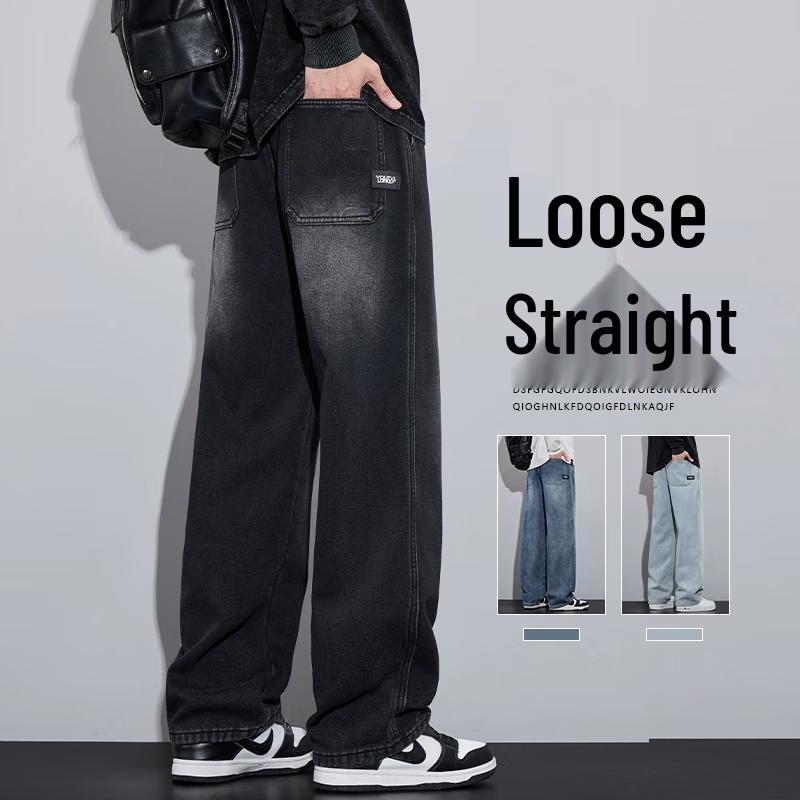 MONPOC Men's Retro Straight-Leg Loose Jeans