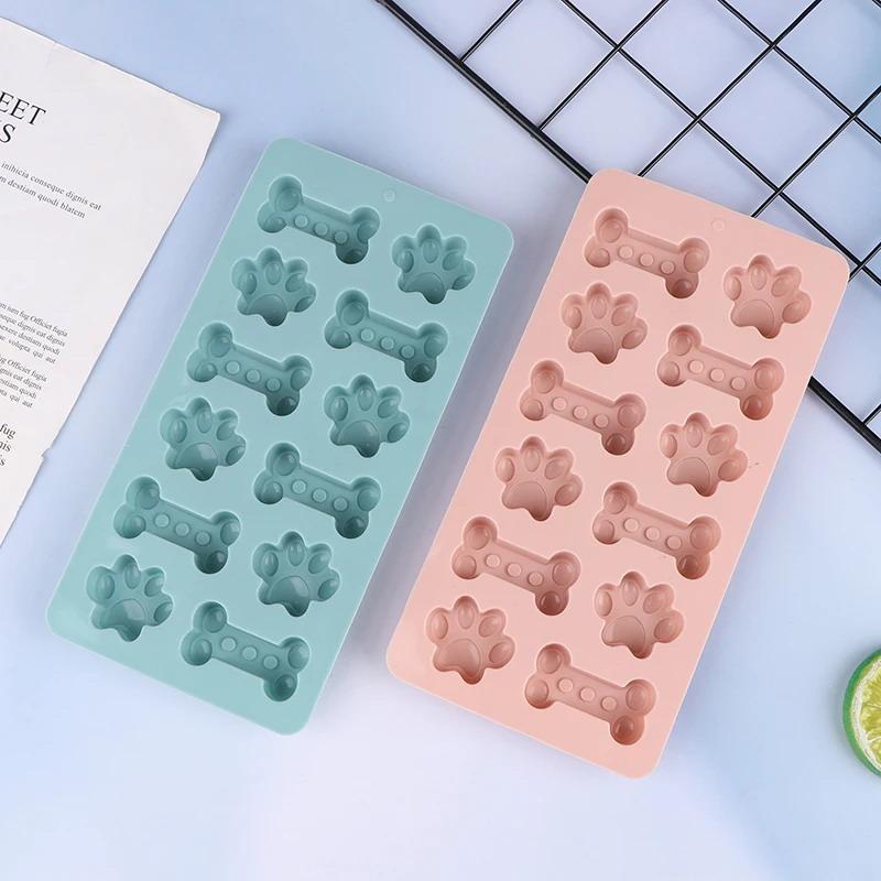 1Pcs Silicone Dog Bone Paw Mold Pink Blue For Dog Biscuits Treats Ice Cubes Chocolate Cake Candy