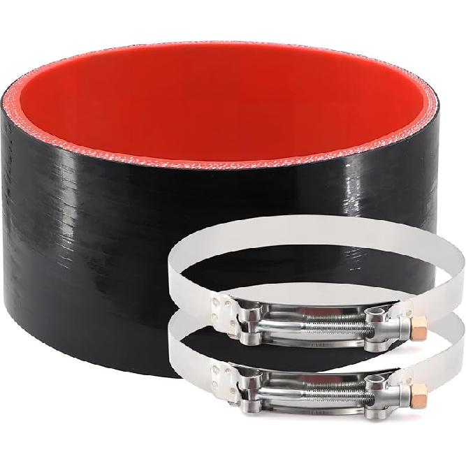 ID 4 Inch(102Mm) High Temperature 4-Ply Reinforced Straight Silicone Hose Performance Coupler With 2Pcs T-Bolt Clamps Suitable High Level Turbo Pipe