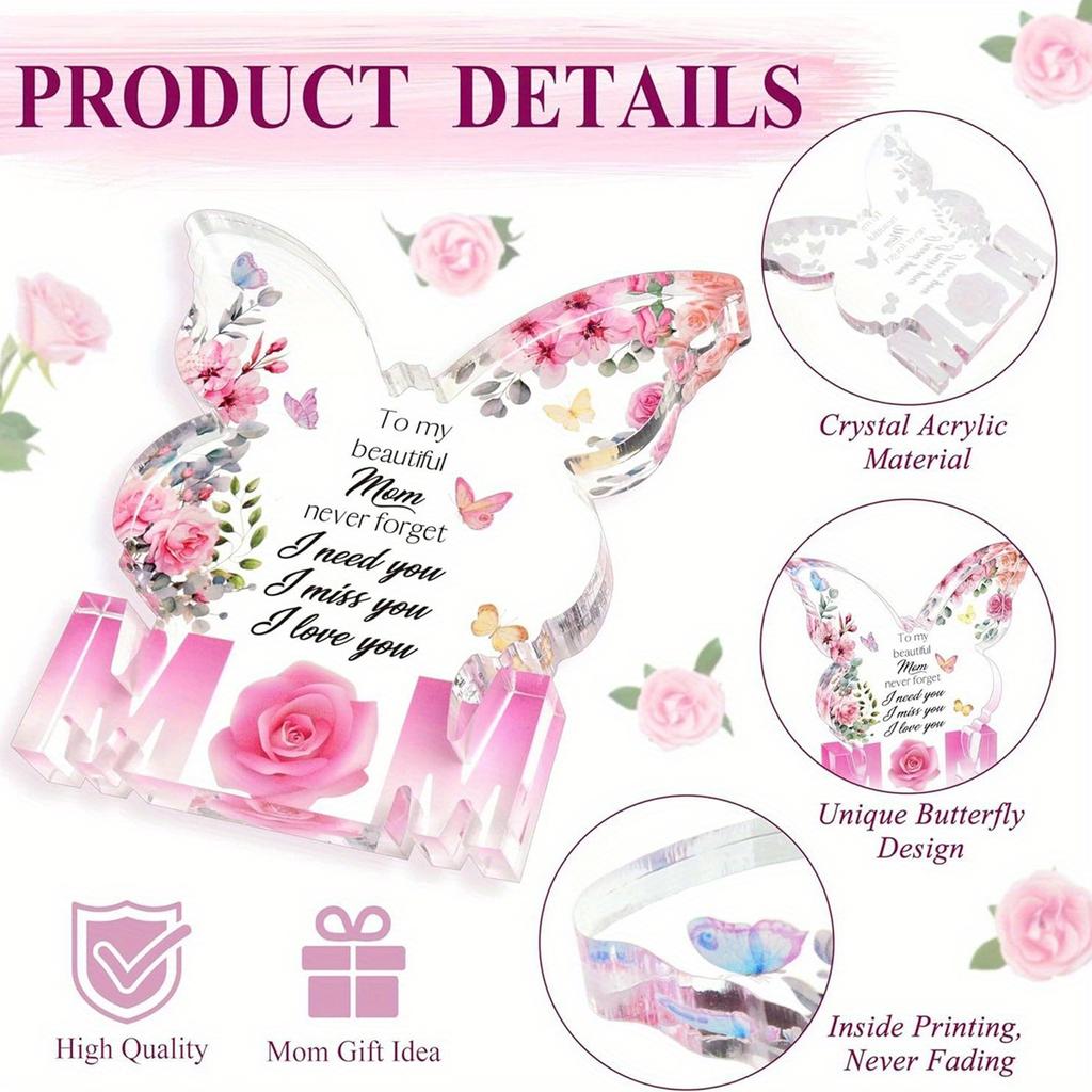 Mother's Day Butterfly Shaped Acrylic Ornament with Sunflower & Heart Design - Battery-Free Indoor Home Decor, Heartfelt Gift for Mom, Grandma