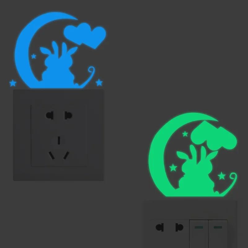 Luminous Five-Pointed Star Wall Stickers for Bedroom and Living Room, Creative Fluorescent Switch Animal Decals.