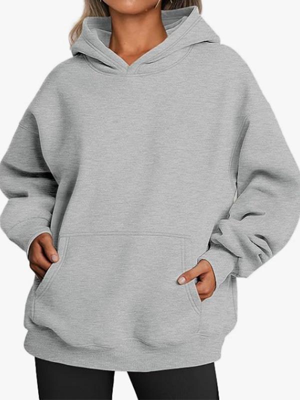 European and American Women's Casual Loose Solid Color Plus Velvet Hooded Sweatshirt - New Autumn/Winter Style