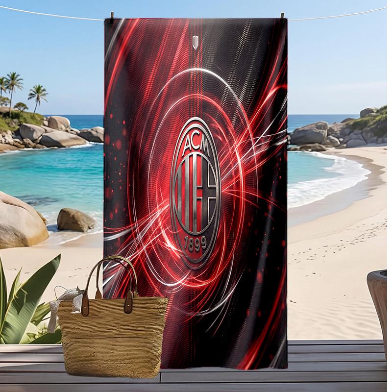 Asciugamano da Spiaggia Stampato AC Milan Asciugamano Morbido ad Asciugatura Rapida Coperta da Spiaggia Rettangolare Grande Portatile per Viaggi Piscina