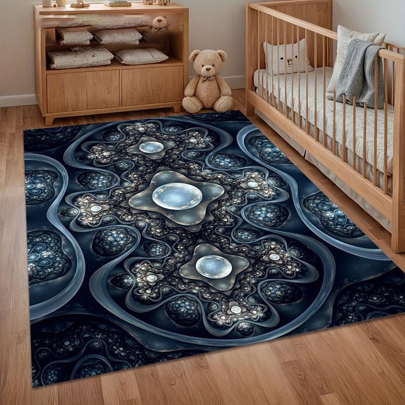 Mystical Dark Blue Fractal Gemstone Area Rug Non Slip Soft Floor Carpet for Living Room Bedroom Entryway Enchanting Art Decor