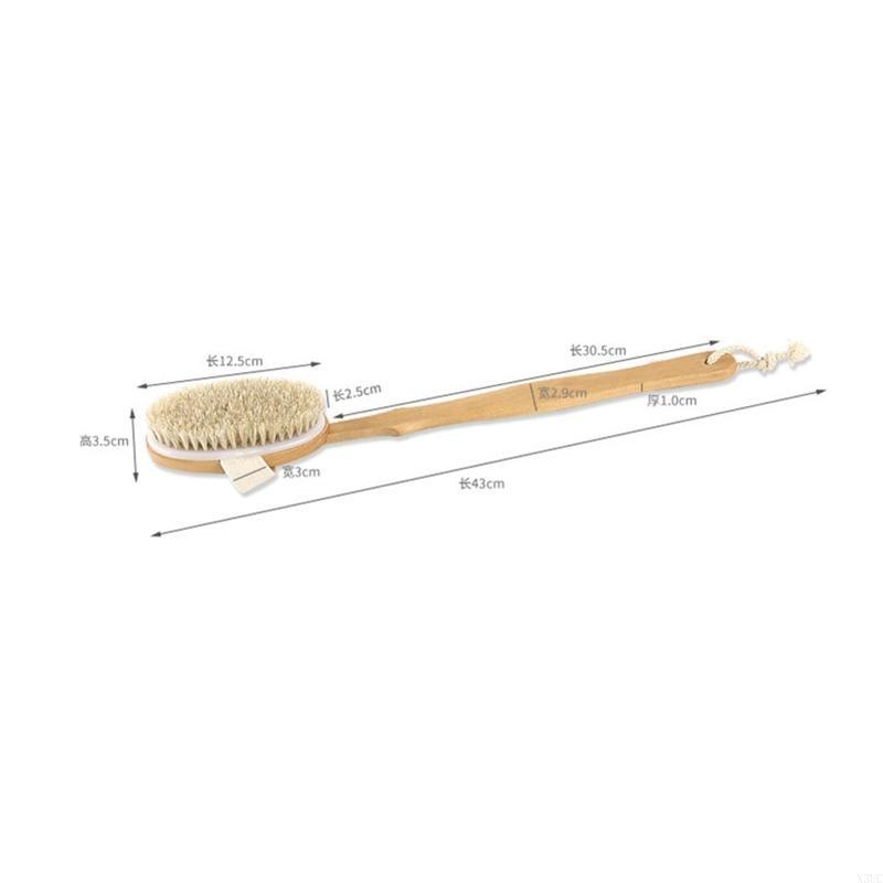 Natural Bristles Back Scrubber Shower Brush With Detachable Long Wooden Handle D X3UC CN