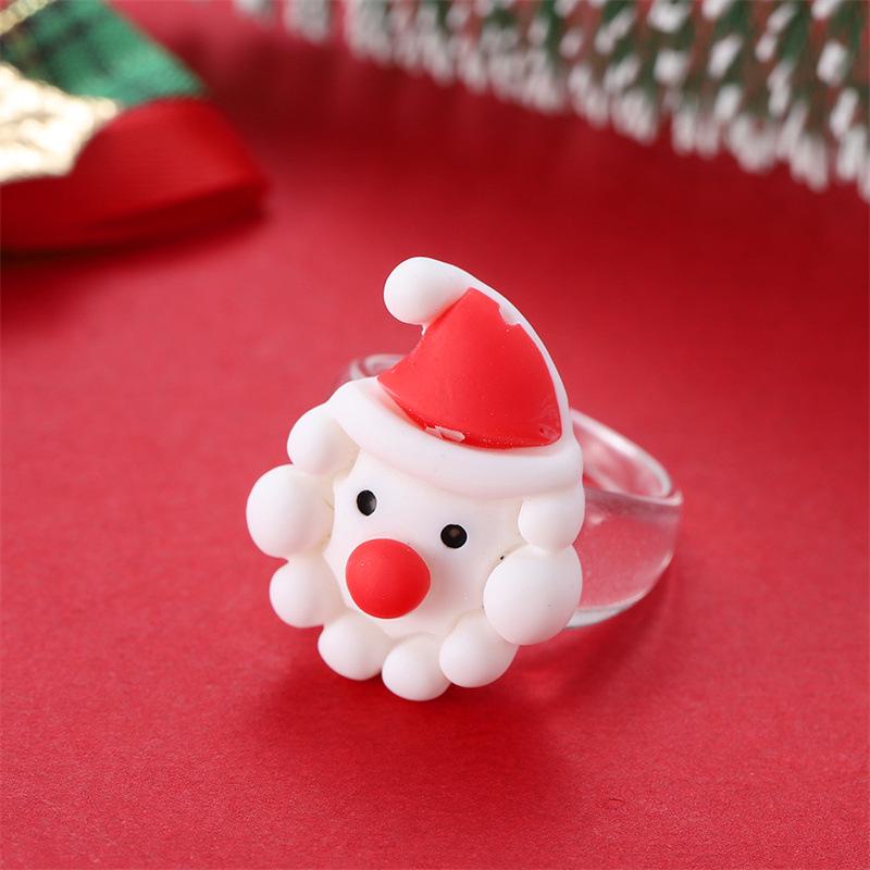 Vánoční kreslený prsten s medvědem, zvonkem a sobem - Slavnostní a módní