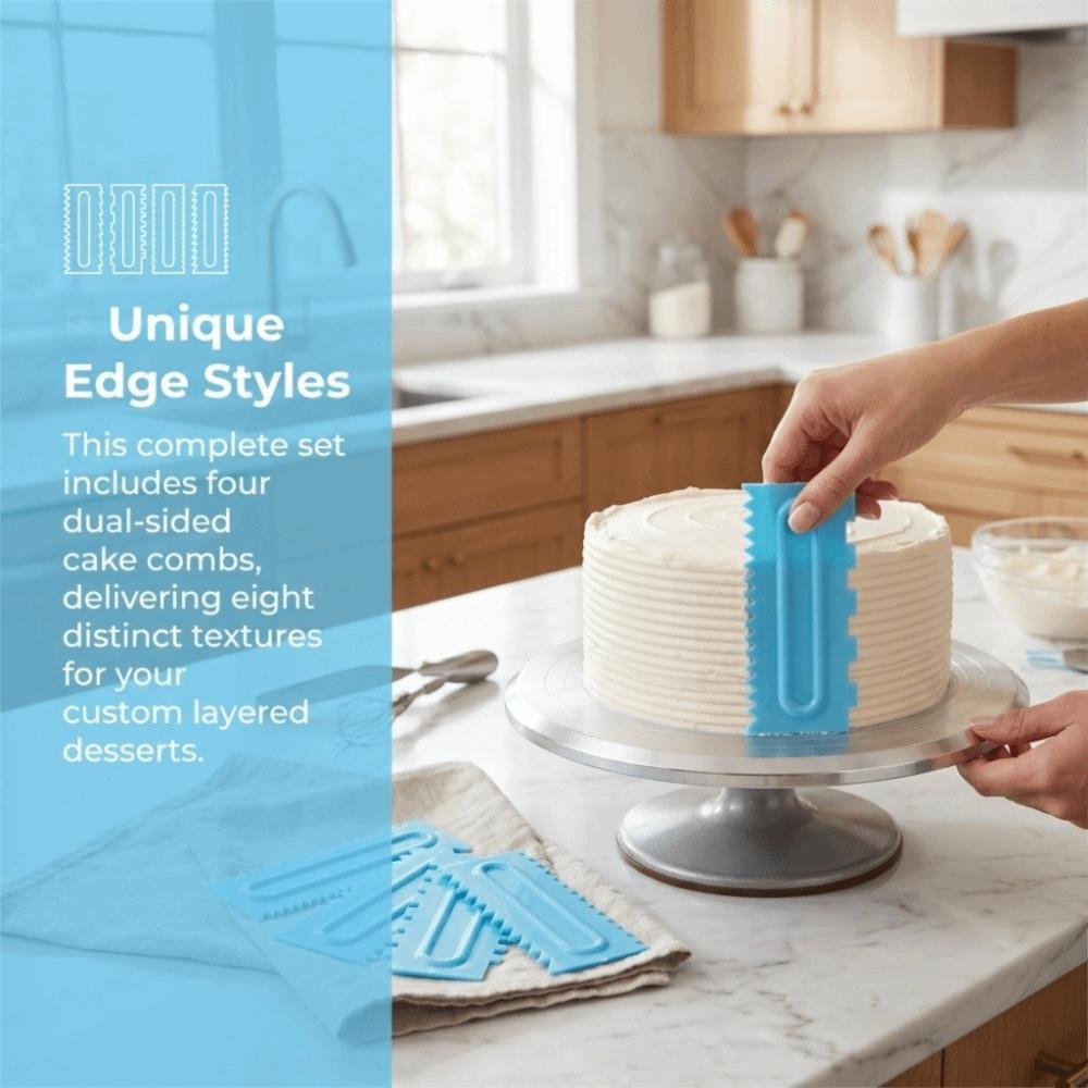 4pcs Professional PP Cake Scraper Sawtooth Textures Icing Smoother Comb Food-Grade Fondant Icing Tools Pastry Pizza Biscuit