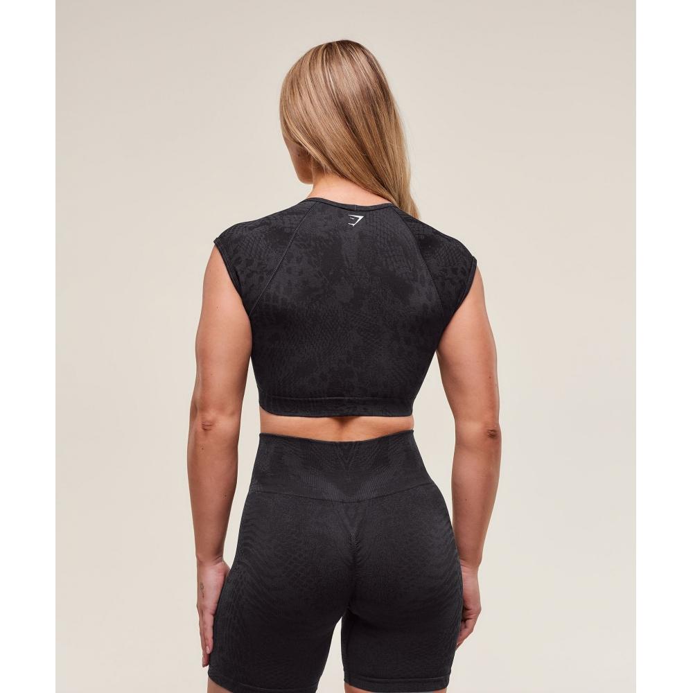 Gymshark Adapt X Whitney Animal Top Crop Fără Cusături Negru Gri Asfalt B3b2h Bc3c