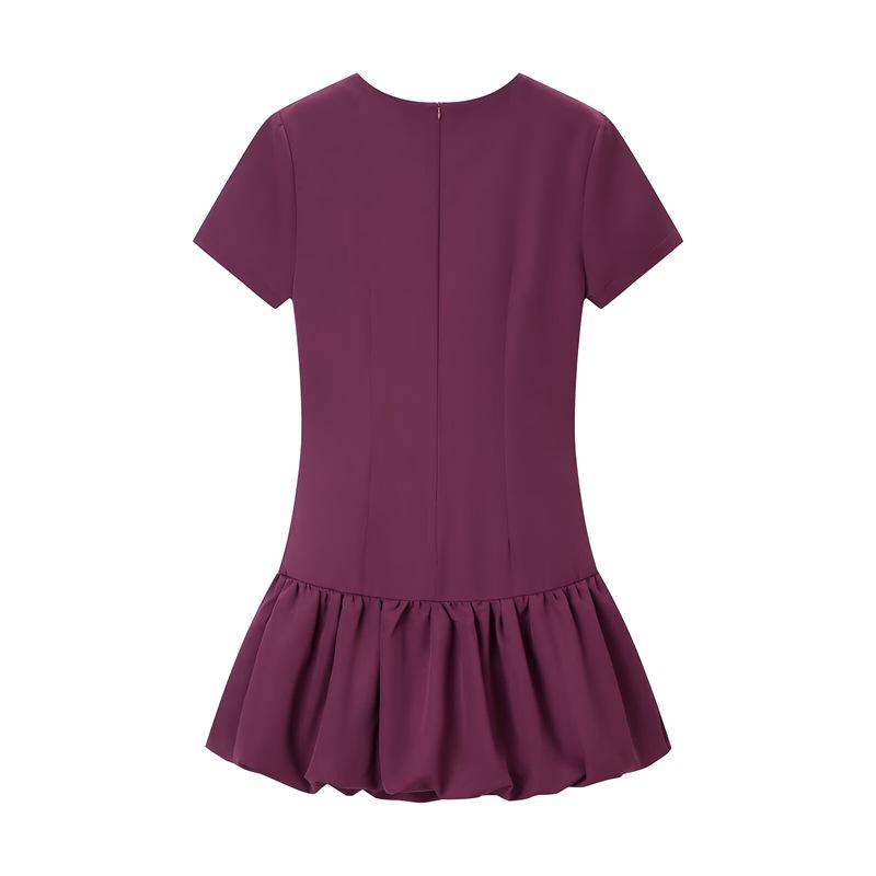 2026 New European & American Women's Short Sleeve Slim Fit Solid Color Dress