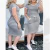 2026 Summer Commuter Belted Striped Plus Size Women's Dress