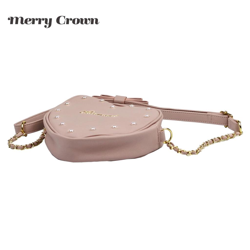 Shoulder Bag Heart Pearl Pink Ribbon Landmine Style Mass Production Style Girly Present Gift Going Out [Merry Crown]