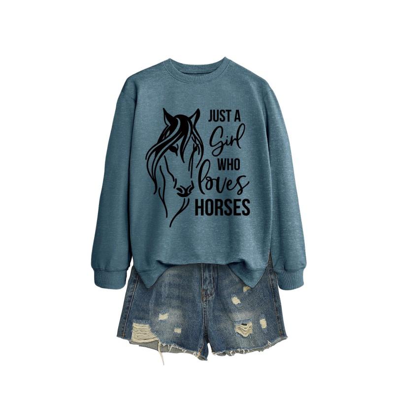 Womens Oversized Long Sleeve Hoodie Top With Horse Lover Graphic Print Cotton Blend Casual Sweatshirt Winter