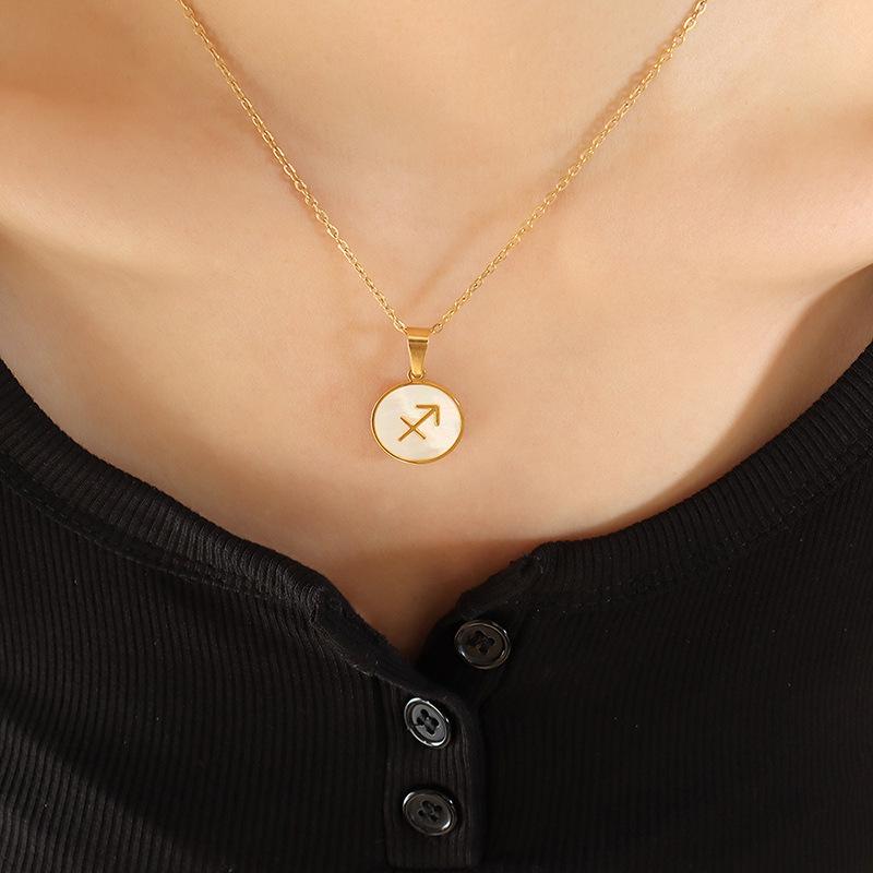 French-Inspired Zodiac Pendant with White Mother-of-Pearl Inlay On 18K Gold-Plated Chain
