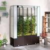 Raised Garden Bed with Trellis, Plastic Planter Box with PE Cover, Drainage Holes, Drain Plugs and Water Reservoirs for Climbing Plants, Vegetables