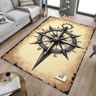 1PC Compass Nautical Extra Large Non Slip Floor Carpet, Office, Family, Bedroom, Studio Large Area Rug Indoor Rugs, Vibrant Colors