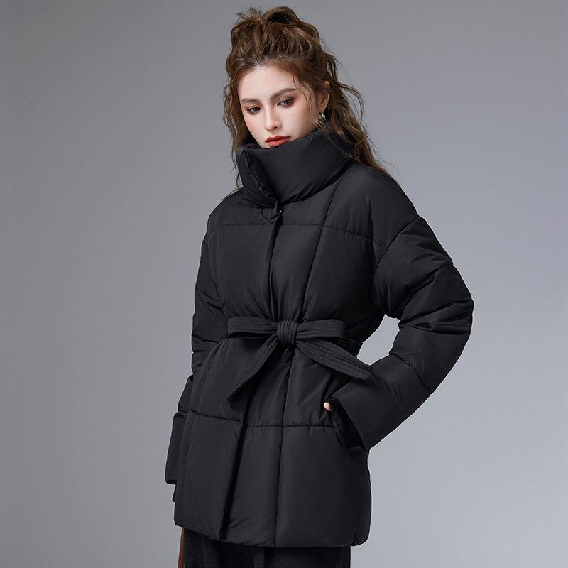 Winter new cotton-padded clothes, stand-up collar belt, thin women's loose and versatile cotton-padded jackets, fashionable cotton-padded clothes, wom