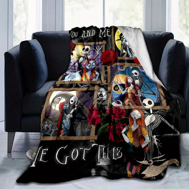 1pc. Nightmare Before Christmas Jack Skellington Sally Romantic Poster Blanket, Seasonal Home Decor Gift for Halloween Lovers, Cozy Throw Bl