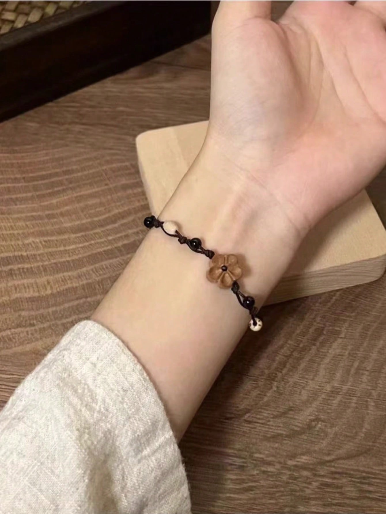 

1pc Black New Chinese Style Peach Blossom Elegant Oriental Handmade Adjustable Woven Bracelet, Suitable For Women s Daily Wear United States