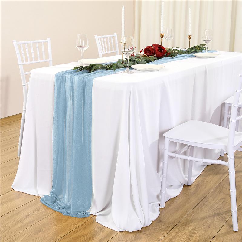 Wedding Table Runner Decoration - Gauze Curtain Tablecloth with Pearl Chiffon 75x180cm