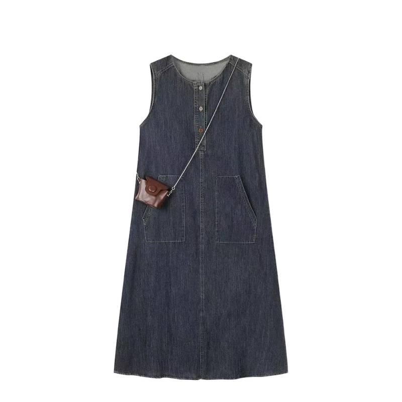 Korean Retro Denim Sleeveless Summer Dress - Hong Kong Style