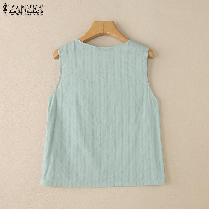 ZANZEA Topuri de damă de vară cu gât în V, largi, casual, fără mâneci