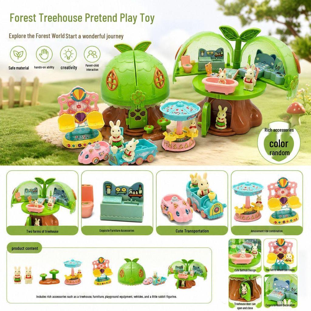 Children's Forest Treehouse Play Set with Little Rabbit & Playground