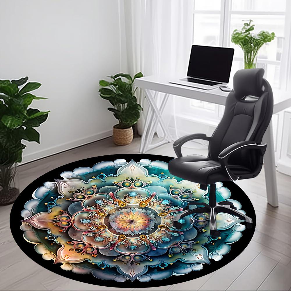 1pc Mandala Artwork Chair Carpet for Office, Round Polyester Mat, Indoor Decor for Office, Easycare Fabric, Washable Non-slip Area Carpet