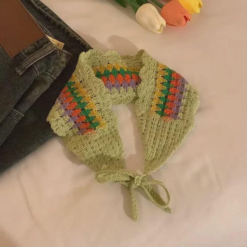 Colorful Knitted Dopamine Triangle Headscarf & Braided Headband for Women