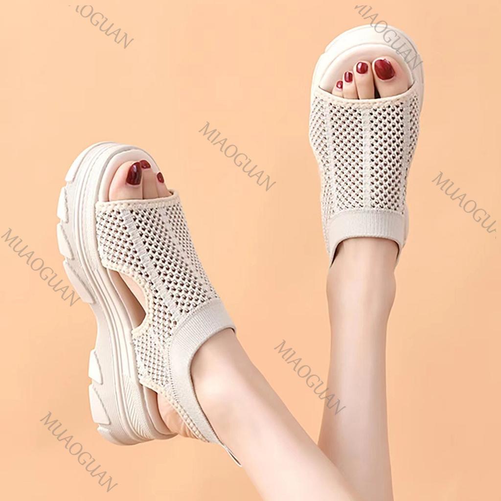 Fashion Thick Bottom Sandals Women Summer New Fish Mouth Hollow Leisure Students Sports Style Mesh Platform Wedge Sandalias Femininas