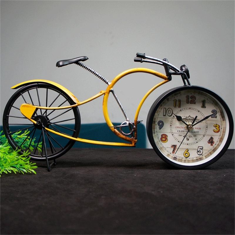 Ceas Model Bicicletă Retro, Fabricat Artizanal din Fier, Ceas de Masă Creativ Model Bicicletă, Ceas cu Alarmă pentru Iubitorul de Decorațiuni Vintage
