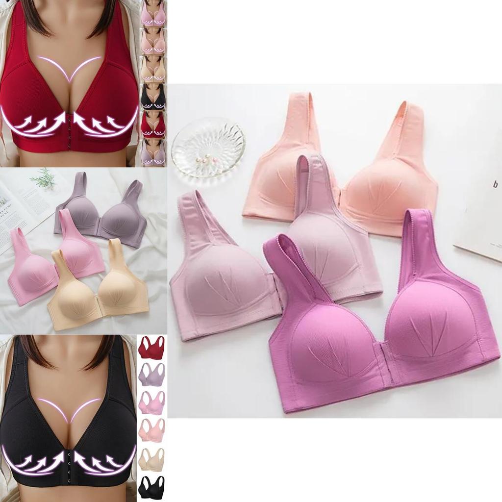 Womens Front Fastening Non-wire Push Up Bra With Soft Lined Deep-v Design For Ultimate Comfort