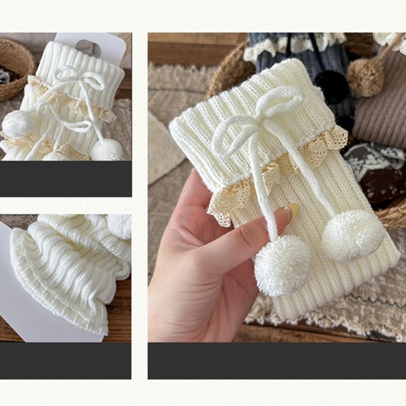 Lolitas Beinstulpen Gestrickte Beinstulpe Süße Weite Bündchen Knöchel Haufen Socken Schülerinnen Fußbedeckung Spitze Rüschen Beinsocken