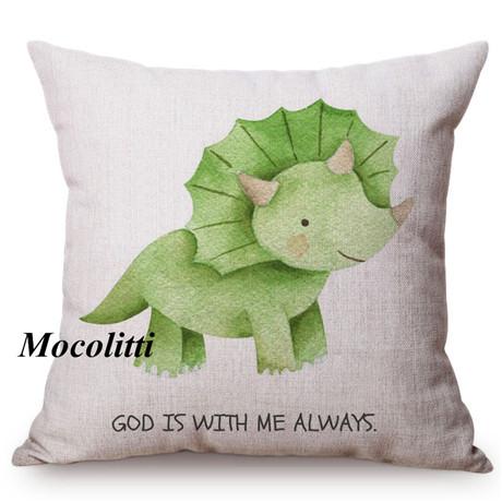Cute Dinosaur Nordic Watercolor Cartoon Painting Kid'S Nursery Art Sofa Decoration Throw Pillow Case Cotton Linen Cushion Cover