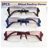 3-Pack Minimalist Bifocal Reading Glasses for WomenAnti-Blue Light Rimless Design Rectangular Shape Plastic Hinge