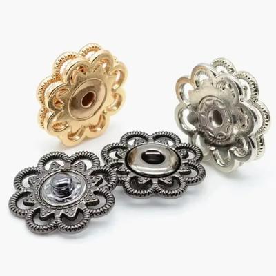 10 Sets Vielseitige Blume Druckknöpfe 21mm Schwarz/Gold/Silber Metall Druckknöpfe Vintage DIY Bastelknöpfe