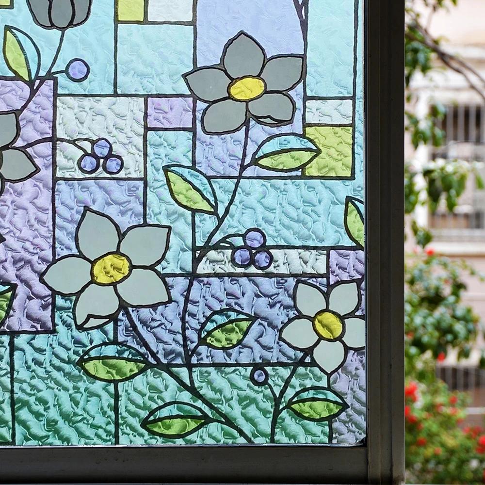 Film pentru fereastră Film de confidențialitate Vitraliu Film static Cling decorativ Vinil detașabil Nuanță pentru ferestre Autocolante de blocare UV pentru biroul acasă