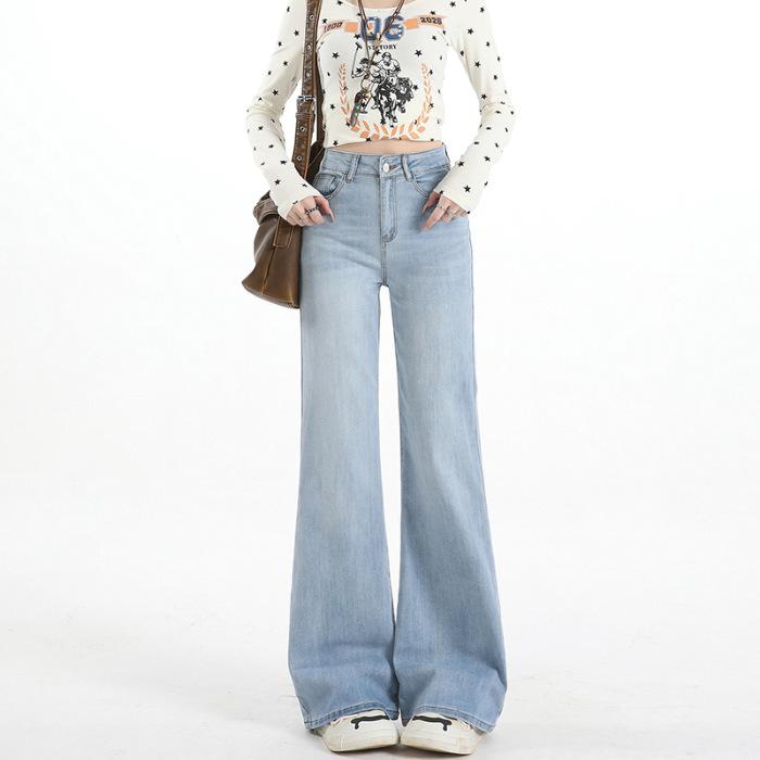 Dark blue micro-pull jeans women's new American retro non-stick leg elastic horseshoe horn pants