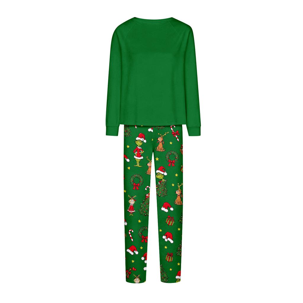 Passendes Weihnachts-Print-Loungewear-Set für Eltern und Kinder, Langarm-Oberteil und Hose, Raglanärmel, Gerade geschnittene Hosen