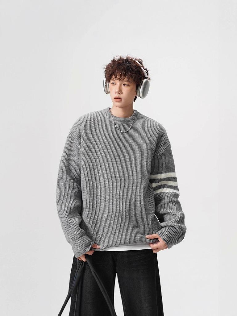 Unisex Gestreifter Lässiger Strickpullover - Winter Innen-Basisschicht, Rundhals